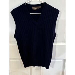 Vintage 80s Brian MacNeil Ribbed Sweater Vest XL Navy Blue